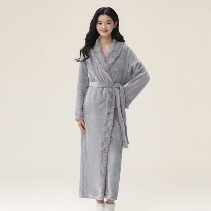 Peignoir minimaliste en peluche de flanelle robuste - Gris - XL - image 2
