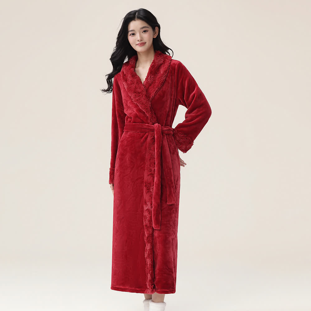 Peignoir minimaliste en peluche de flanelle robuste - Rouge - XL - image 0