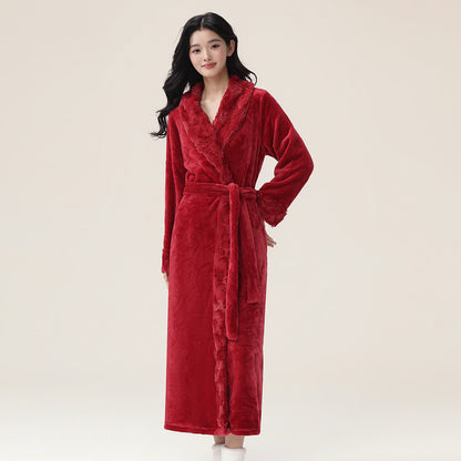Peignoir minimaliste en peluche de flanelle robuste - Rouge - XL - image 0