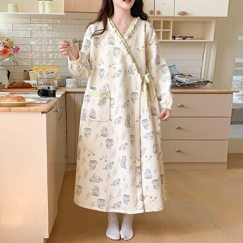 Chemise de nuit à imprimé lapin de dessin animé avec volants et poche - image 0