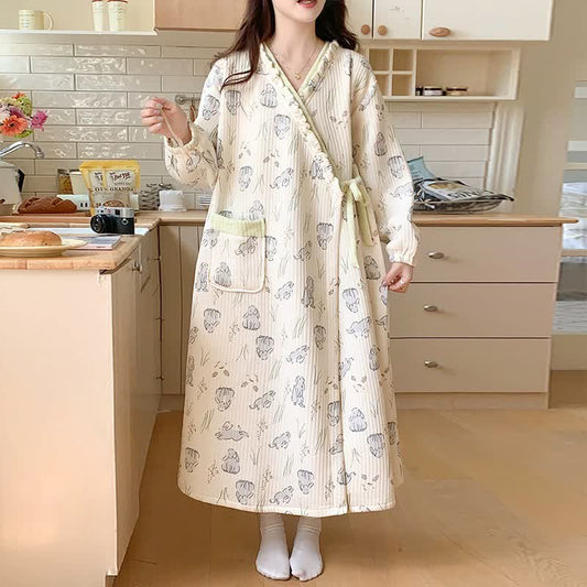 Chemise de nuit à imprimé lapin de dessin animé avec volants et poche - image 0