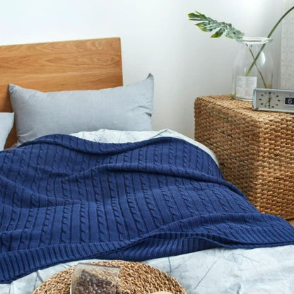 Couverture de canapé en coton tricoté uni Ownkoti - bleu marine - 180 cm x 200 cm - image 32