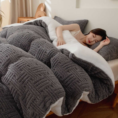 Couverture Sherpa texturée à rayures géométriques - gris foncé - 220 cm x 240 cm - image 7