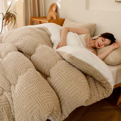 Couverture Sherpa texturée à rayures géométriques - Kaki - 220 cm x 240 cm - image 3