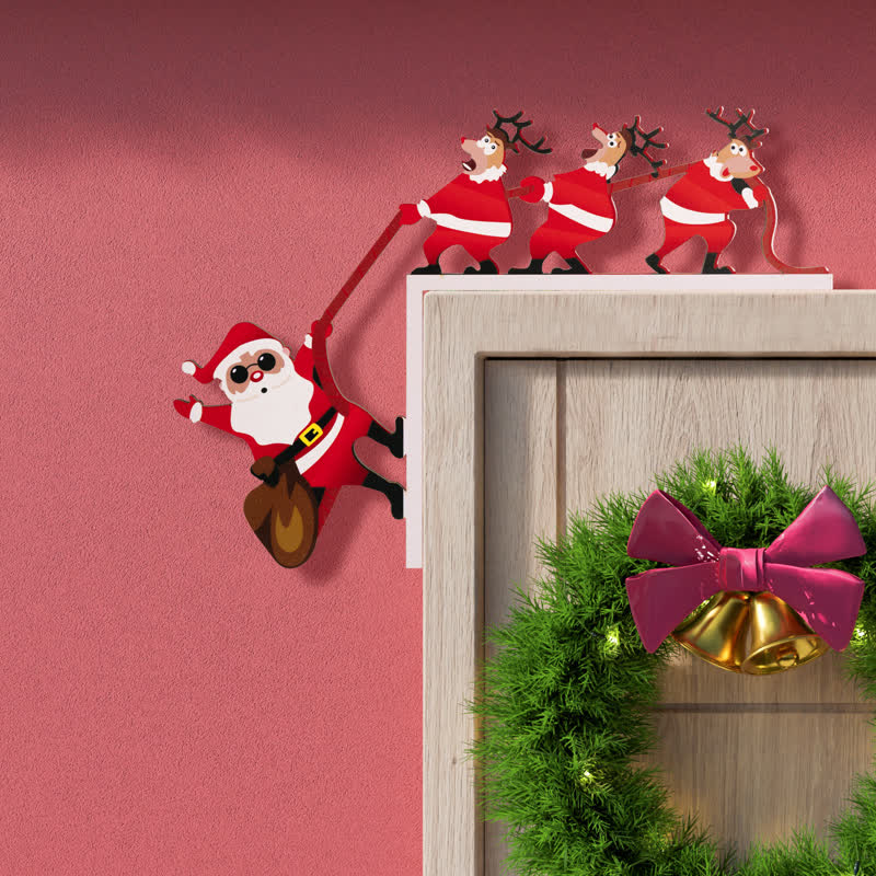 Décoration de coin de porte d'Halloween avec le Père Noël et les rennes - Gauche - 4 PIÈCES - image 0