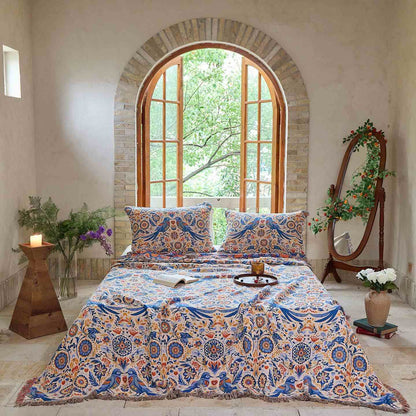 Couverture vintage Ownkoti avec motif oiseau et pompons en gaze de coton - 2 taies d'oreiller - 48 cm x 74 cm - image 0