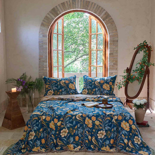 Couverture en coton Ownkoti avec motif floral coloré et pompon oiseau - 2 taies d'oreiller - 48 cm x 74 cm - image 0