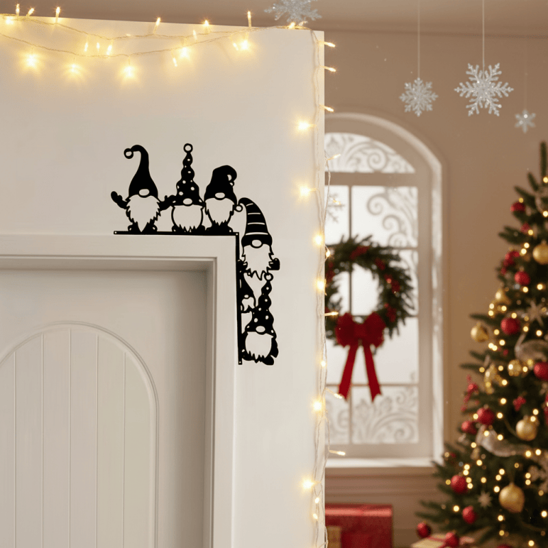Décoration de coin de porte de Noël fantaisiste en forme de gnome - 4 PIÈCES - image 0