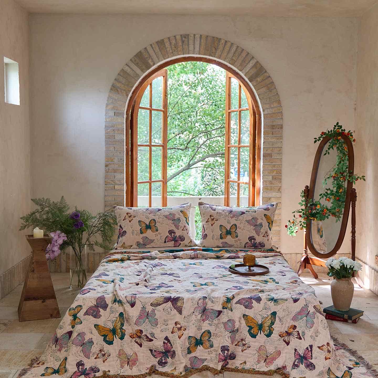 Ownkoti Élégante couverture en coton avec pompon papillon - Jaune clair - 2 taies d'oreiller - 48 cm x 74 cm - image 10