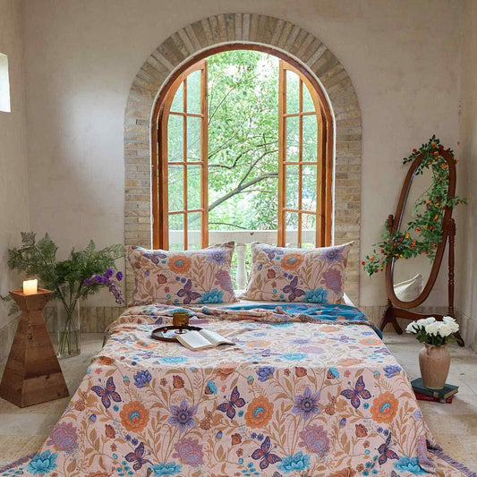 Couverture en coton à pompons Motif papillon pastoral Ownkoti - 2 taies d'oreiller - 48 cm x 74 cm - image 0