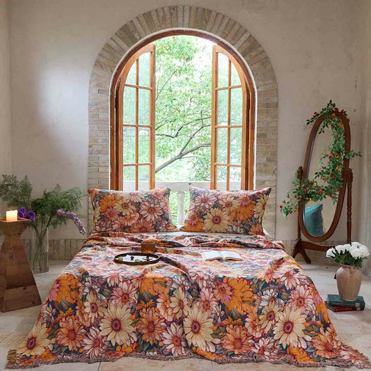 Couverture en coton Ownkoti avec pompons et tournesols en fleurs - 2 taies d'oreiller - 48 cm x 74 cm - image 0