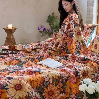 Couette en coton à pompons avec tournesol en fleurs - image 4