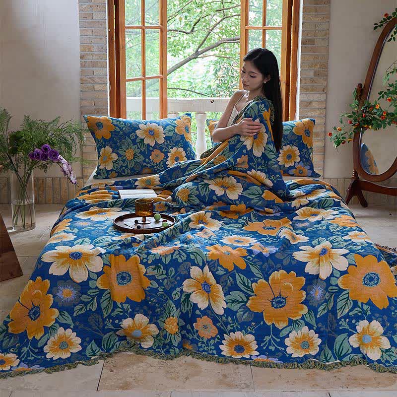 Ownkoti – Couverture en gaze de coton avec pompons et marguerites lumineuses - image 2