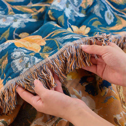 Couverture en coton coloré à motifs floraux, d'oiseaux et de pompons - image 11