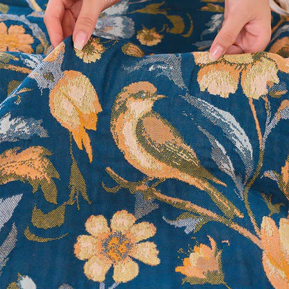 Couverture en coton coloré à motifs floraux, d'oiseaux et de pompons - image 12