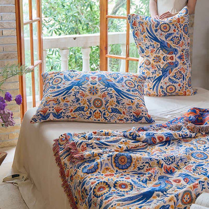 courtepointe vintage en gaze de coton à motifs d'oiseaux et de pompons - image 8