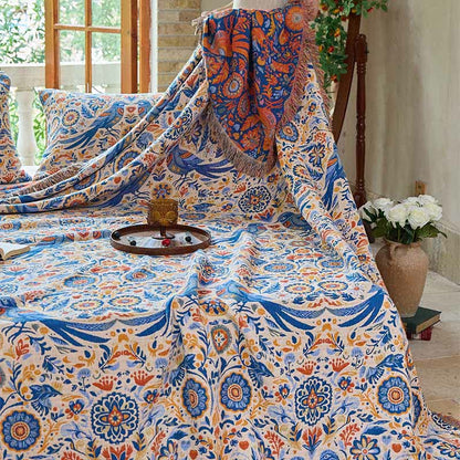 courtepointe vintage en gaze de coton à motifs d'oiseaux et de pompons - image 6