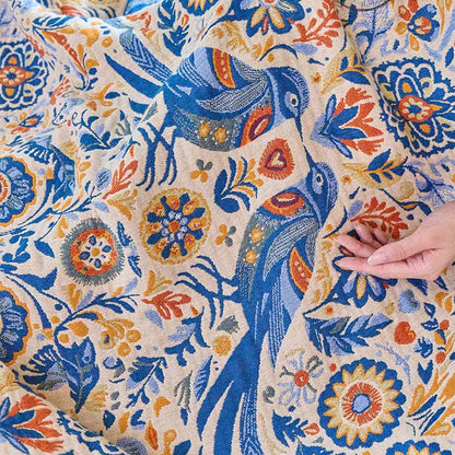 Couverture vintage Ownkoti avec motif oiseau et pompons en gaze de coton - image 11