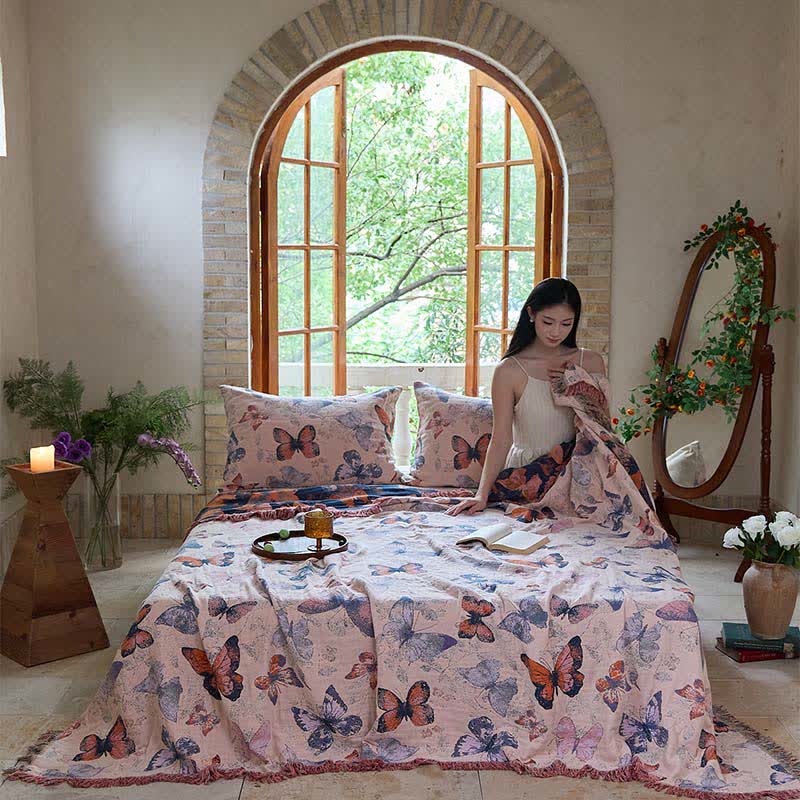 Ownkoti Élégante couverture en coton avec pompon papillon - image 2