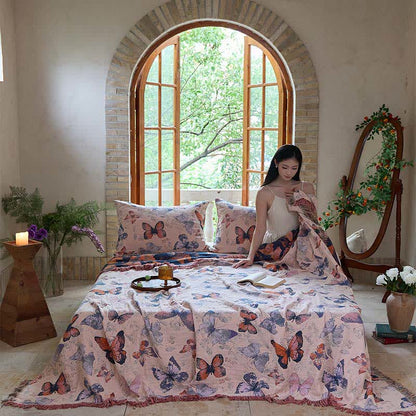 Ownkoti Élégante couverture en coton avec pompon papillon - image 2