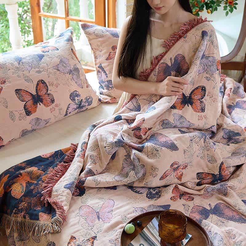 Couverture matelassée élégante en coton avec pompons papillon - image 6