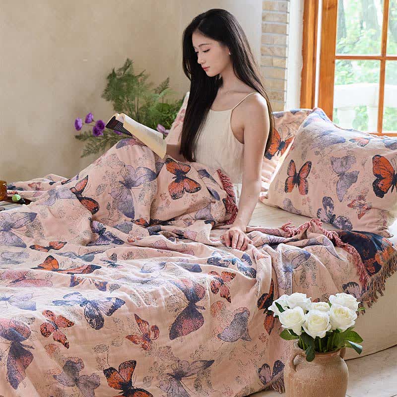 Ownkoti Élégante couverture en coton avec pompon papillon - image 4