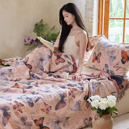 Ownkoti Élégante couverture en coton avec pompon papillon - image 4