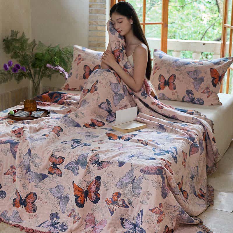 Couverture matelassée élégante en coton avec pompons papillon - image 3