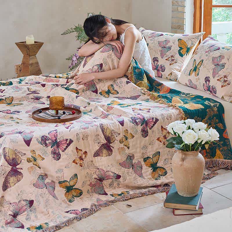 Couverture matelassée élégante en coton avec pompons papillon - image 14
