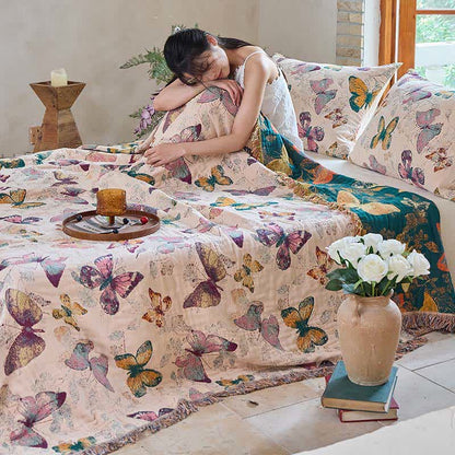 Couverture matelassée élégante en coton avec pompons papillon - image 14