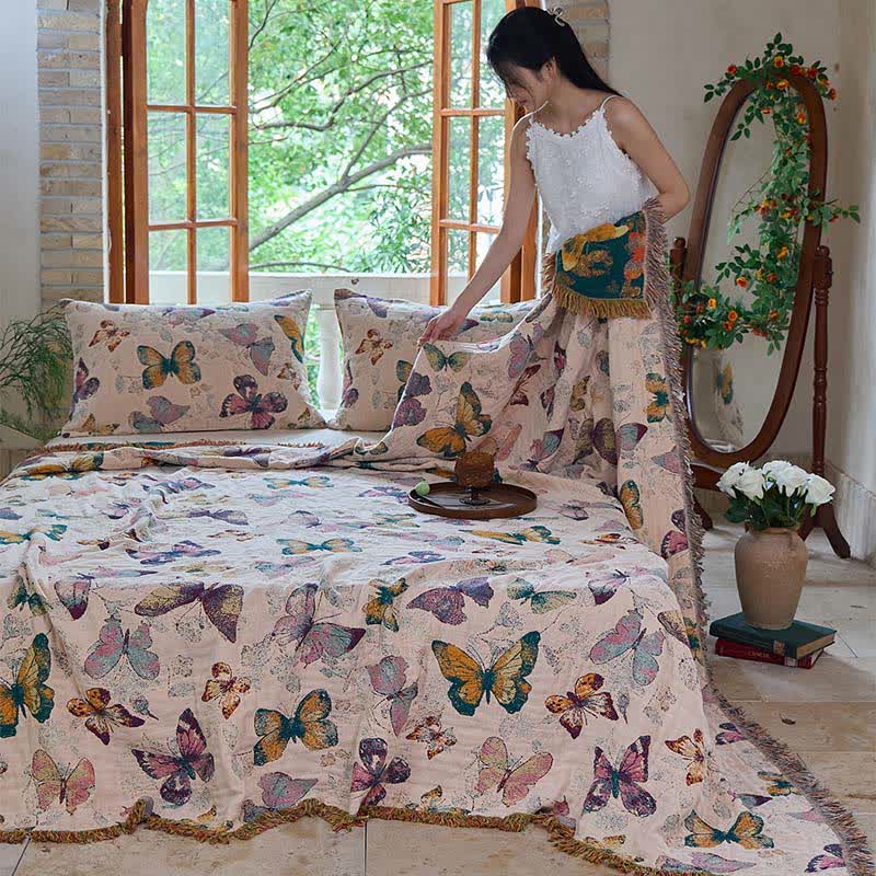 Couverture matelassée élégante en coton avec pompons papillon - image 12