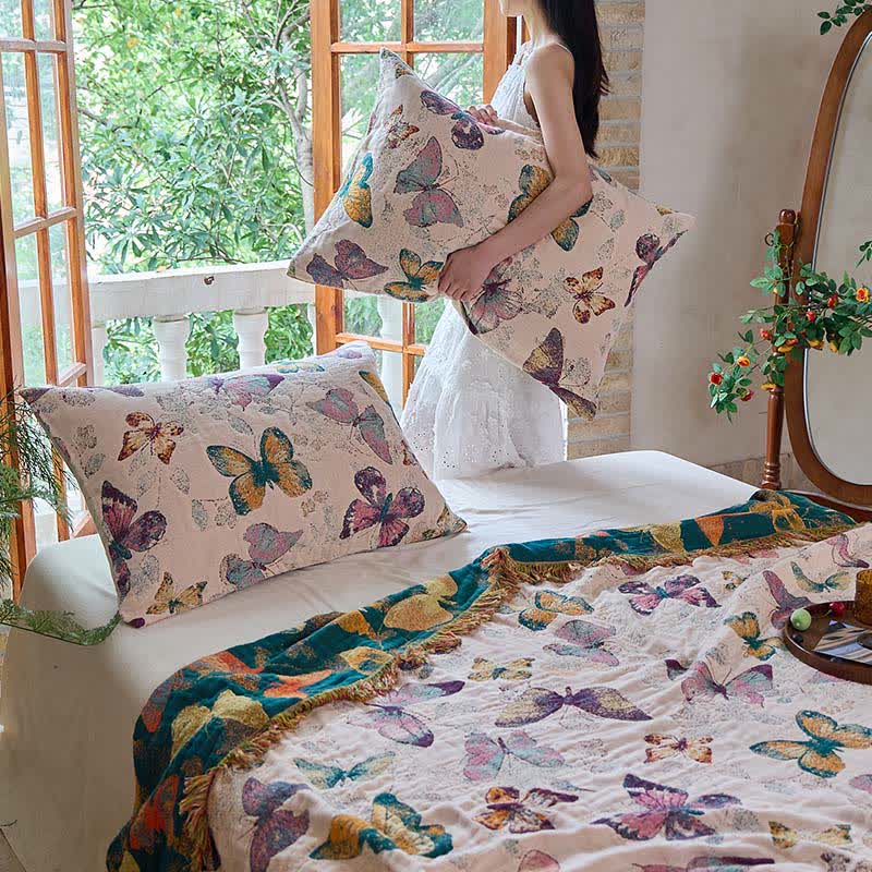 Couverture matelassée élégante en coton avec pompons papillon - image 20