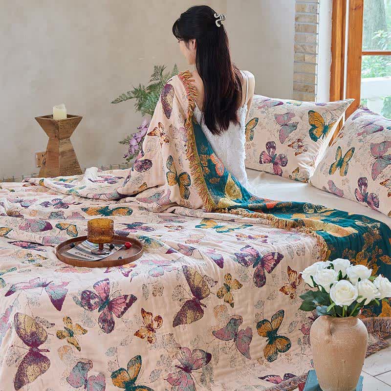 Couverture matelassée élégante en coton avec pompons papillon - image 15