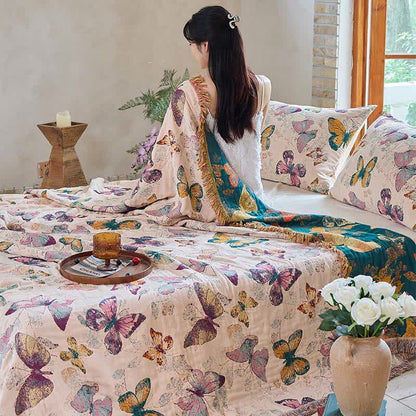 Couverture matelassée élégante en coton avec pompons papillon - image 15