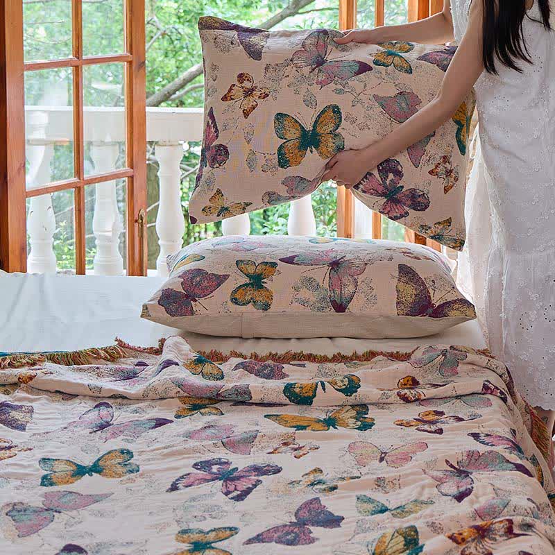 Couverture matelassée élégante en coton avec pompons papillon - image 18