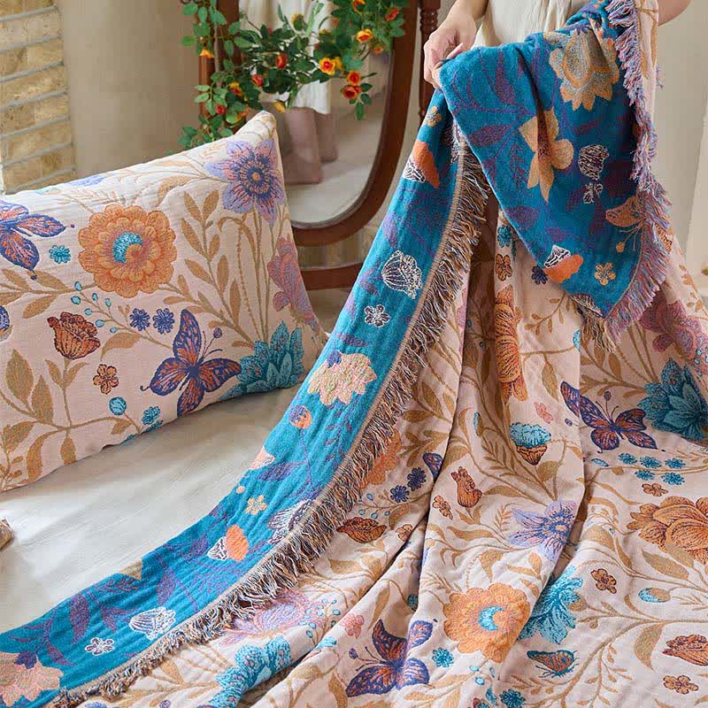 Couverture en coton à pompons Motif papillon pastoral Ownkoti - image 6