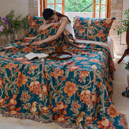 Couverture luxueuse en coton à fleurs et à pompons - image 4