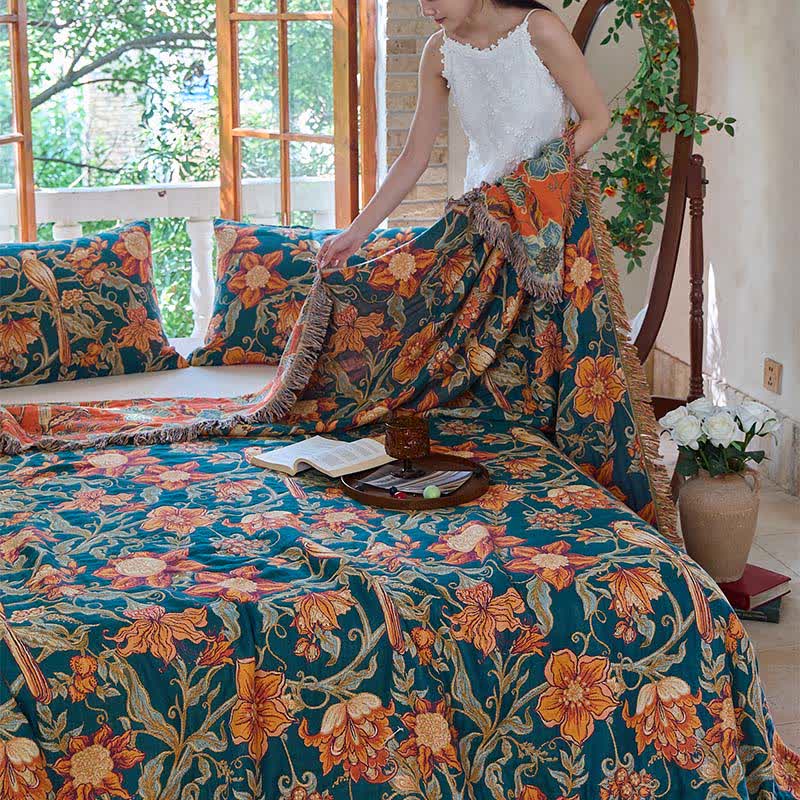 Couverture luxueuse en coton à fleurs et à pompons - image 6