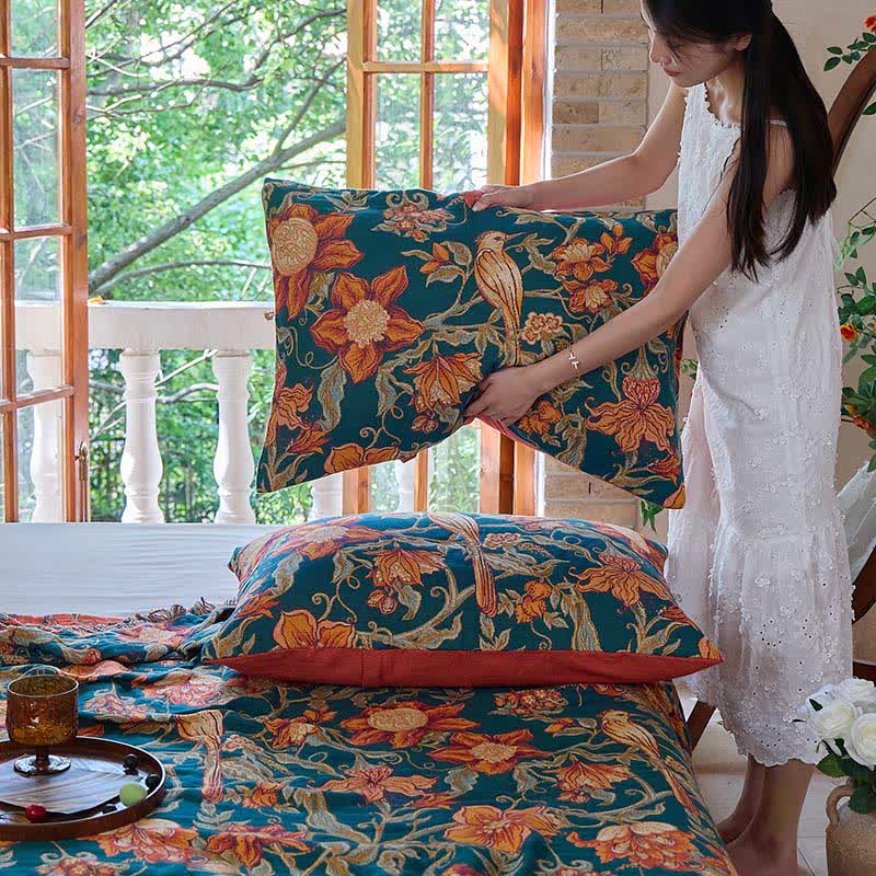 Couverture luxueuse en coton Ownkoti avec motif floral et pompons - image 8