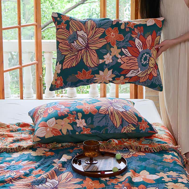Couette en coton à pompons et motif floral - image 8