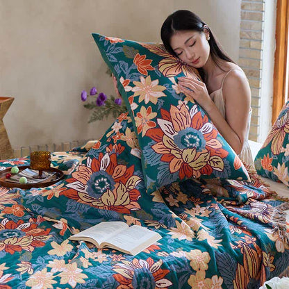Couette en coton à pompons et motif floral - image 7