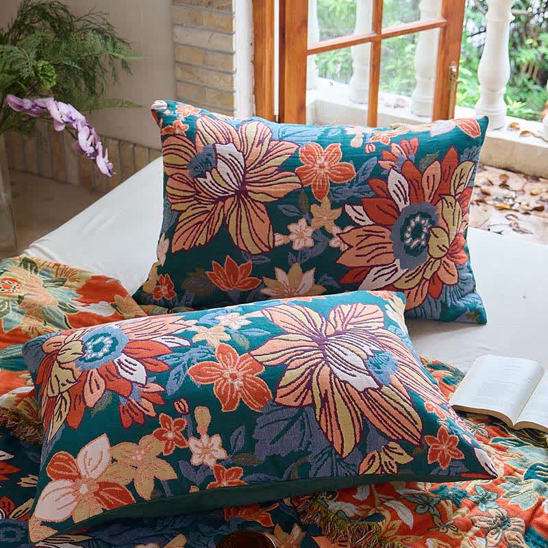 Couette en coton à pompons et motif floral - image 6