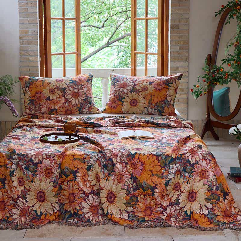 Couette en coton à pompons avec tournesol en fleurs - image 2
