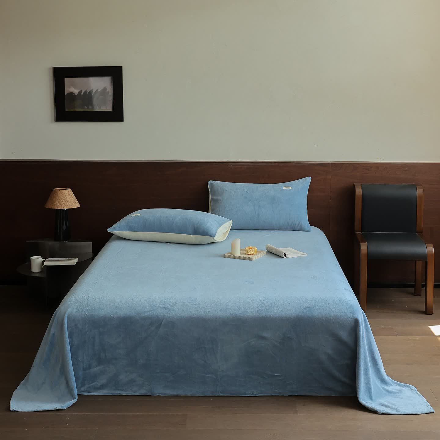 Couette Ownkoti unie, chaude et moelleuse - Bleu - Couvre-lit avec 2 taies d'oreiller - 245 cm x 270 cm - image 0