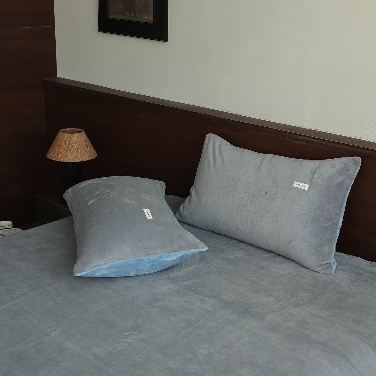 Couette Ownkoti unie, chaude et moelleuse - Bleu-gris - 2 taies d'oreiller - 48 cm x 74 cm - image 9