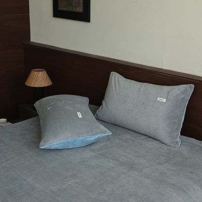 Couette Ownkoti unie, chaude et moelleuse - Bleu-gris - 2 taies d'oreiller - 48 cm x 74 cm - image 9