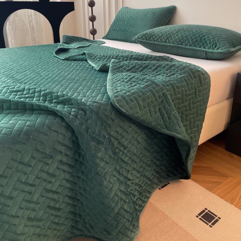 Couette Ownkoti à motif quadrillé uni - vert foncé - Couvre-lit avec 2 taies d'oreiller - 220 cm x 240 cm - image 3