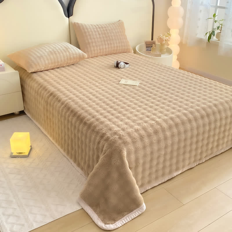Couvre-lit en fausse fourrure de lapin texturée Ownkoti - chameau - Drap avec 2 taies d'oreiller - 230 cm x 250 cm - image 8