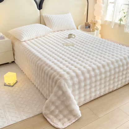 Couvre-lit en fausse fourrure de lapin texturée Ownkoti - Blanc - Drap avec 2 taies d'oreiller - 230 cm x 250 cm - image 0