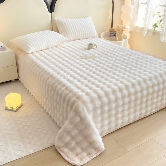 Couvre-lit en fausse fourrure de lapin texturée Ownkoti - Blanc - Drap avec 2 taies d'oreiller - 230 cm x 250 cm - image 0